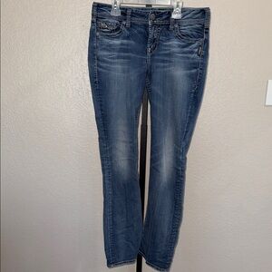 Silver Suki Mid Slim Boot Super Stretch Jeans with Rhinestones